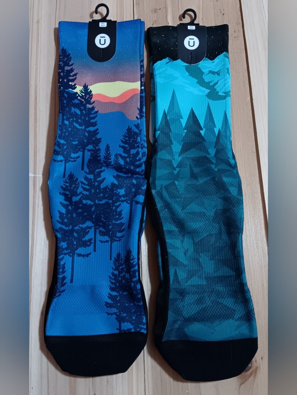 Outway Men's Blue & Teal Athletic Crew Socks with Forest Graphic - 2 Pack